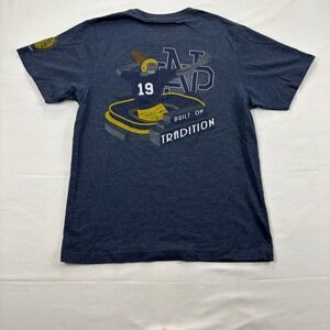 Notre Dame Football T Shirt Graphic Built on Tradition Navy Blue Mens Medium